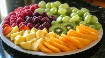 Colorful fruit platter for breakfast, capturing health, vibrancy, and dedication to incorporating natural sweetness into diet.