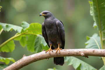 Dark morph red kite perched branch tropical environment plumage