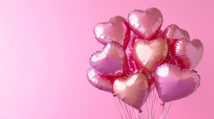 Fototapeta premium Pink Heart Shaped Balloons Floating Against Pink Background