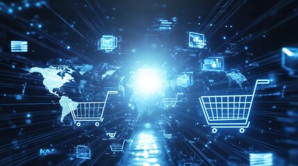 A glowing grid representing global ecommerce connections, digital economy concept