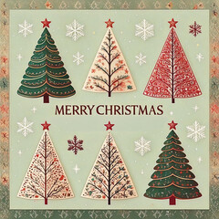 Obraz premium Christmas card with Christmas trees, snowflakes and wishes