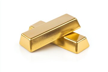 Two shiny gold bars isolated on white background
