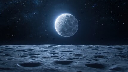 Majestic view of the moon from a lunar surface perspective