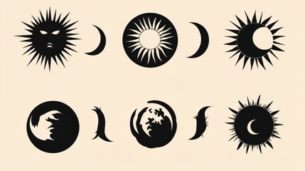 Sun moon icon illustration isolated vector sign symbol. silhouette icons. Morning and night. Day and night weather forecast symbol