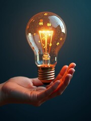 Creating brilliance through innovative ideas as a light bulb illuminates with puzzle pieces reflecting creativity and inspiration