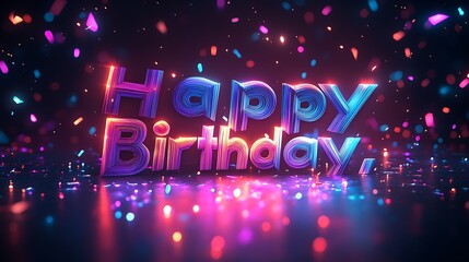 A futuristic kirigami design of "Happy Birthday," with letters built from angular geometric patterns, clean lines, and glowing edges, set against a sleek metallic background, hd quality,