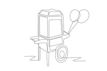 Sales cart at the night market. Night market concept one-line drawing