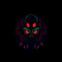 Fototapeta premium The Lurking Darkness: A sinister and mysterious creature with glowing red eyes, lurking in the shadows. This captivating illustration evokes a sense of fear and intrigue. 