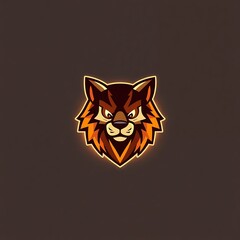 Obraz premium Fiery Wolf Mascot Logo: A bold and powerful wolf mascot logo, rendered in a fiery orange and brown color scheme, evokes a sense of intensity and strength.