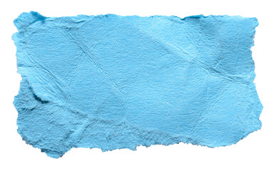 Blue crumpled wrinkled torn piece of blank paper note cardboard with texture and copy space, close...