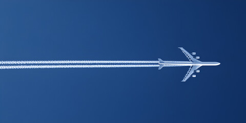  High-Flying Airplane with Contrail in Clear Blue Sky