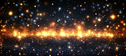 Fototapeta premium Golden Glow On Sparkly Surface, Abstract Background, Festive Celebration With Bokeh Lights