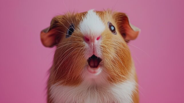 Surprised Guinea Pig Against Pink Background