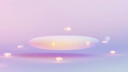 A soft illustration of a floating meditation cushion surrounded by a small glowing orbs, set against a gradient pastel background of lavender and pink suggesting tranquility and inner focus
