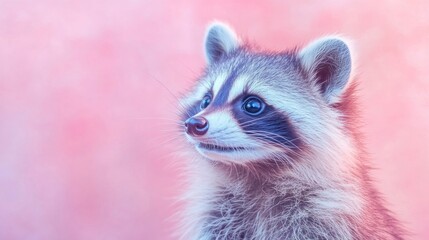 Fototapeta premium Adorable Baby Raccoon Against Pink Background