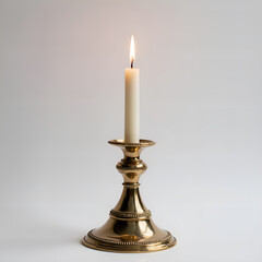 Naklejka premium Serene candlelit elegance a beautiful candle on a vintage brass holder, photography of still life concept.