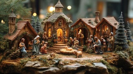 Fototapeta premium nativity scene miniatures christmas