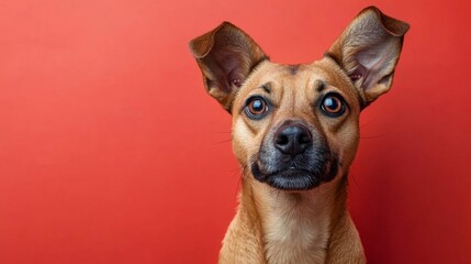 Obraz premium Adorable Brown Dog Against Red Background