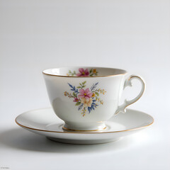 Elegant floral tea cup and saucer displaying timeless craftsmanship and graceful design elements, photography of still life concept.