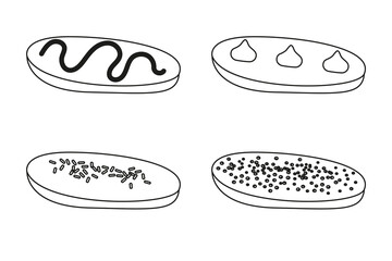 Collection outline of eclairs pastries French cuisine