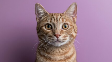 Obraz premium A Ginger Cat Poses Against A Lavender Background