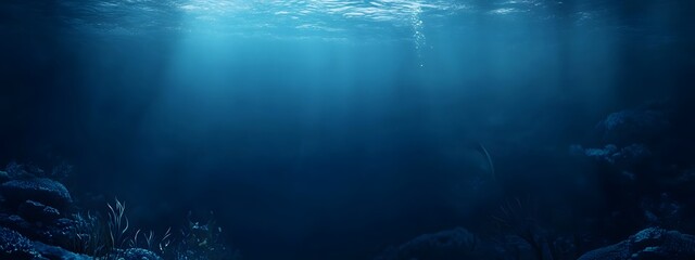 Fototapeta premium Underwater scene with deep blue tones, showcasing the mysterious and vast ocean depths