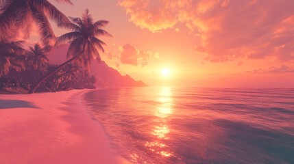 Obraz premium Pink Sunset Over Tropical Beach Paradise