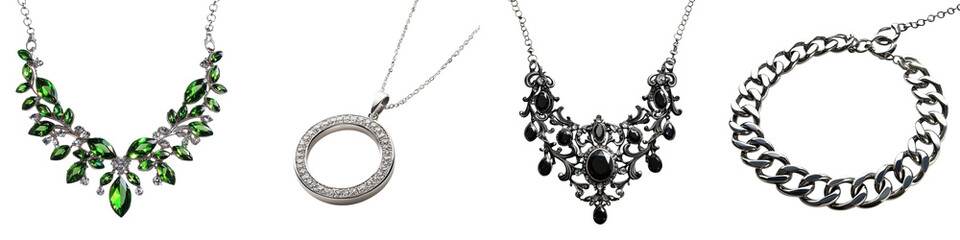 Exquisite collection of high end silver jewelry accessories including necklaces bracelets and pendants adorned with sparkling gemstones crystals and diamonds  Luxurious glamorous