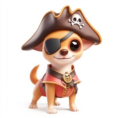 Fototapeta premium Pirate Dog Chihuahua Costume Cute Fun Adventure Isolated On White Background