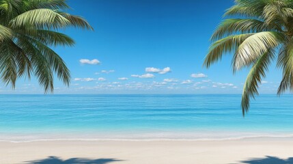Tropical Beach Scene Framed By Palm Trees