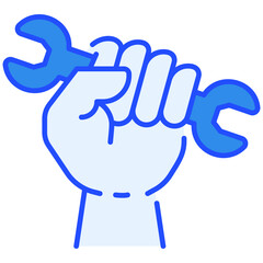 Labour Day Hand with Wrench Blue Color Icon