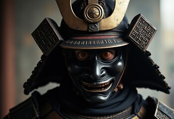 A samurai warrior wearing traditional armor and a menacing mask.