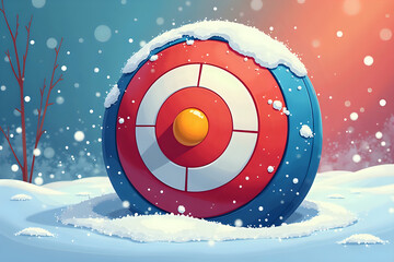 Stylized Snowy Curling Stone with Vibrant Circles