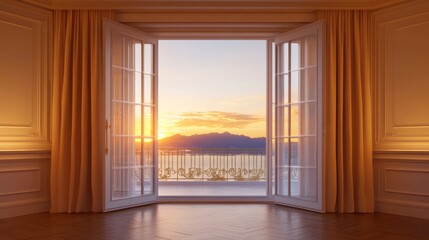 Sunrise View From Elegant French Doors and Balcony