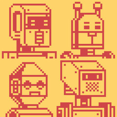 Head pixel character, avatar robot, sky-fi cartoon vector icon, game user or web profile people, 2-bit, social net portrait, face, minimalistic fashion, vector illustration.