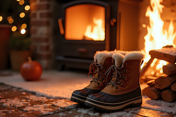 Seasonal Winter Boots in Cozy Autumn Setting