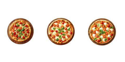 Fototapeta premium Set of pizza with mozzarella isolated on a transparent background, in a PNG format, pizza with mozzarella PNG, fast food