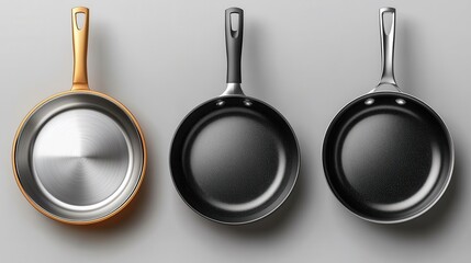 realistic pan cookware that is isolated metal saucepans and skillets and steel cooking pots with caps illustration of an aluminum frying pan and kitchen too