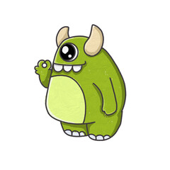 Cute cartoon one-eyed monster in green  © Iki
