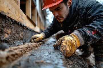  A builder fixes cracks in the foundation of a house. Generative AI