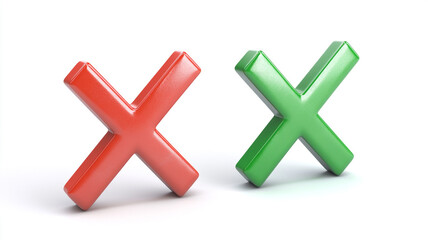 Fototapeta premium Red X and green check mark icon set isolated on a white background