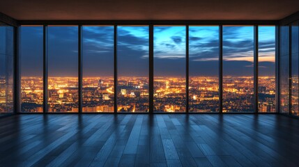 Fototapeta premium Night City View From Modern Penthouse Apartment