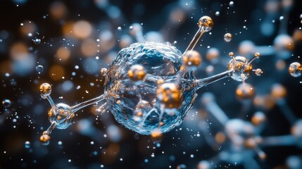 Abstract view of glowing molecular structure with bright particles