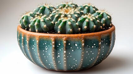 cactus in colorful flowerpot isolated at white background