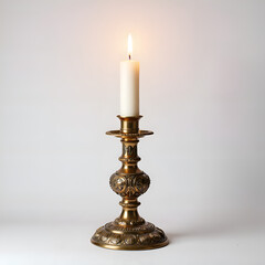 Elegant candle holder casting soft light for cozy ambiance and serenity in home decor, photograph of still life concept.