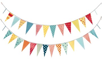 Obraz premium Colorful New Year bunting flag white background clothesline.