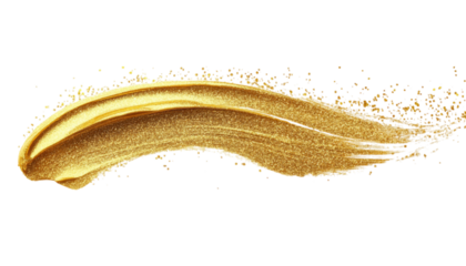 Stunning Gold Brush Stroke with Glittering Particles on Transparent Background for Creative Design Projects