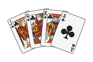 Various Playing cards. Poker cards combination. Hand drawn Vector illustration