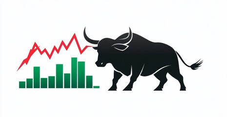 Black bull and stock market chart representing financial trends