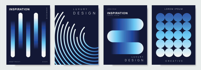 Blue gradient poster background vector set. Minimalist style cover template with perspective geometric prism shapes collection. Ideal design for social media, cover, banner, flyer.